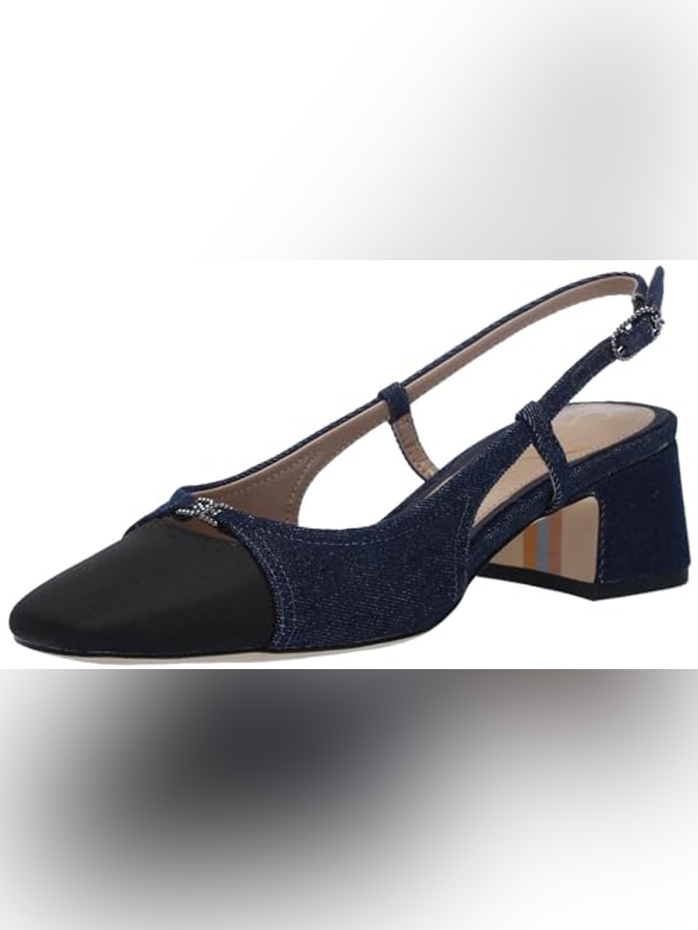 Sam Edelman Denim Navy and Black Tarra Slingback Low Block Heel